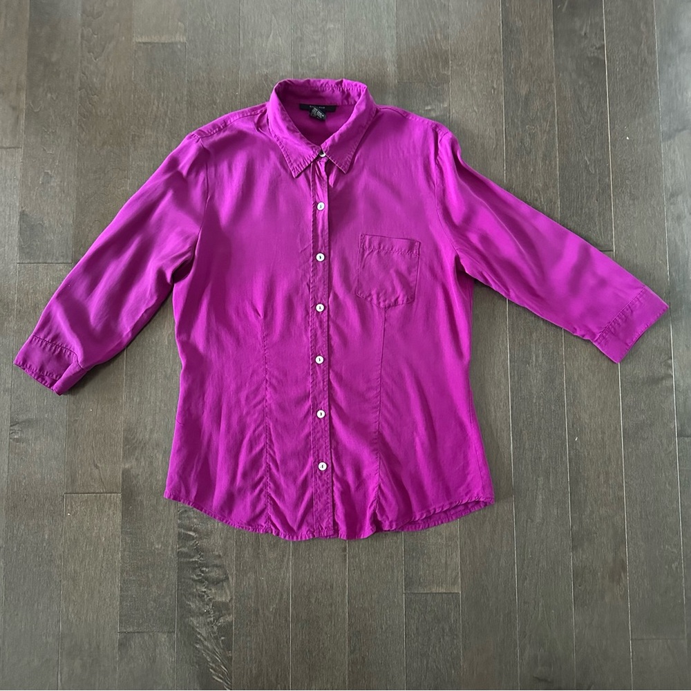 SILKLAND Barney Purple 3/4‎ Sleeve Button Down Fall Classy Maximallist Darted M